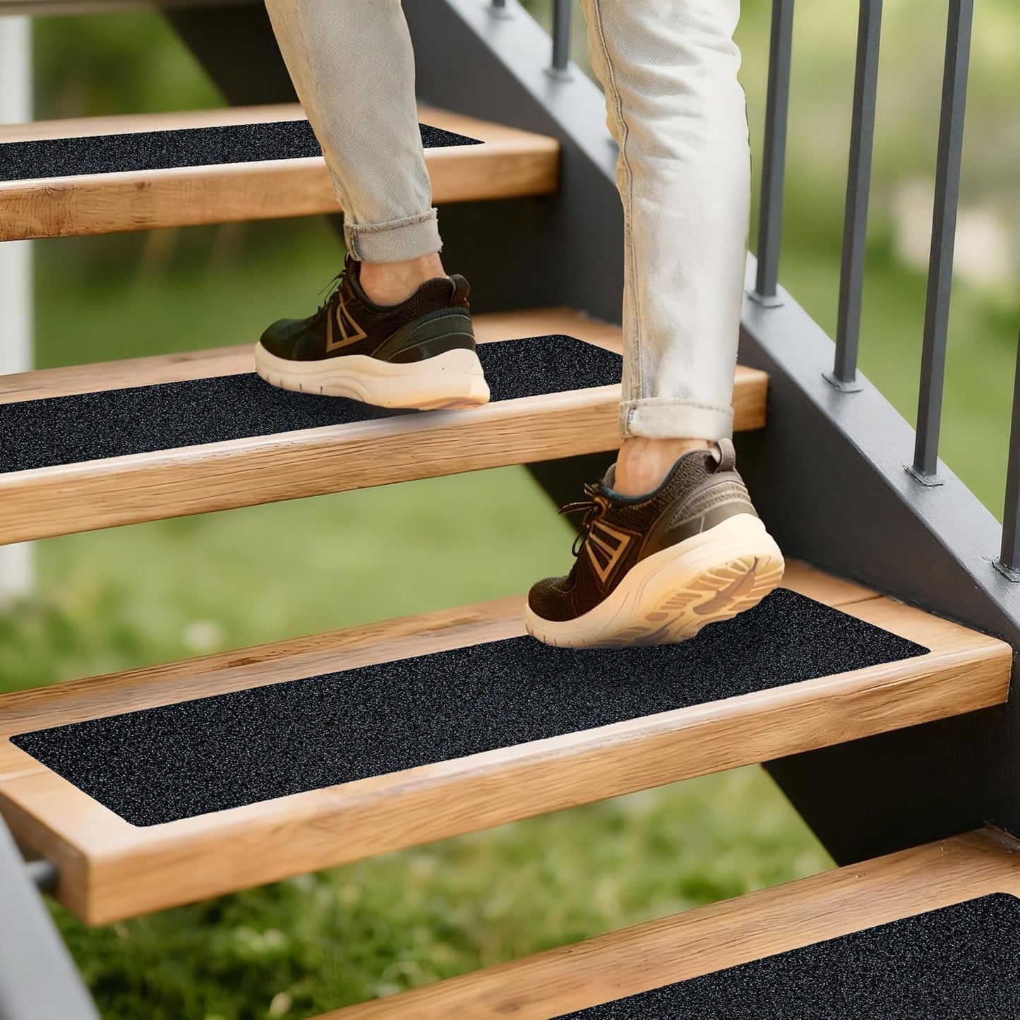 LifeGrip Anti Slip Traction Treads 10 Pack, 6"x32" with Glow in Dark Stripe, Best Grip Tape Grit Non Slip, Outdoor Non Skid Tape, High Traction Friction Abrasive Adhesive for Stairs Step