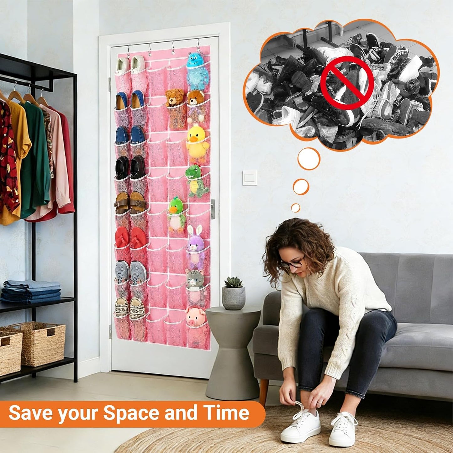 40 Large Mesh Pocket Over the Door Shoe Organizer,Hanging Shoe Rack for Door,Hualleko Shoes Organizer Hanger with Large Capacity, Shoes Storage Holder Sturdy Non-woven Fabric - Stores 20 Pairs (White)