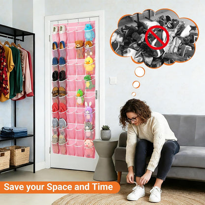40 Large Mesh Pocket Over the Door Shoe Organizer,Hanging Shoe Rack for Door,Hualleko Shoes Organizer Hanger with Large Capacity, Shoes Storage Holder Sturdy Non-woven Fabric - Stores 20 Pairs (White)