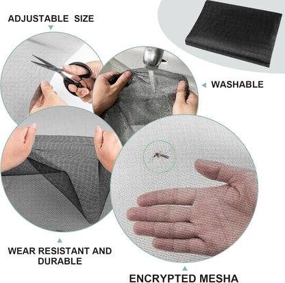 48"X236" Window Screen Replacement Kit, 6 in 1 Window Screen Door Repair Kit, Replacement Window Screens, Fiberglass Patio Screen Mesh for Porch Sliding Door, Rolling Tool Hook Spline Cutter Ruler