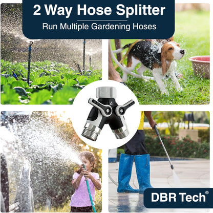 DBR Tech® Hose Splitter 2 Way, Heavy Duty Metal Connector, Two Way Garden Hose Splitter, High Flow Spigot Faucet Bib Adapter, Solid Double Y Shut Off Valve for Outdoor Gardening Hoses, Orange