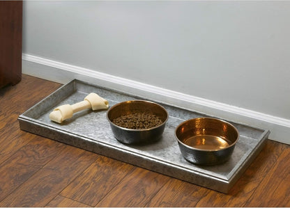 Good Directions Medium Boot Tray, Double Circles Multi-Purpose All Weather Decorative Tray, Shoes, Plants, Pet Bowls, 30x13x2 Inch, Dark Zinc Gray Steel