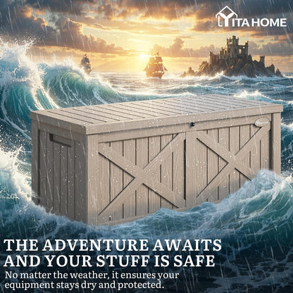 YITAHOME 31 Gallon Outdoor Storage Box | Resin Deck Box and Waterproof Package Delivery Box for Gardening Tools, Pool Supplies, Patio Furniture, Lockable, Taupe