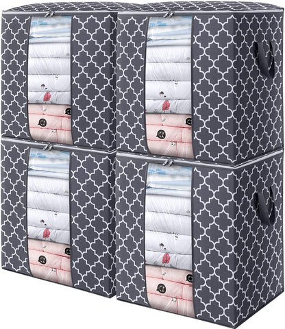 WISELIFE Storage Bags 3 Pack/100L Large Blanket Clothes Organization and Storage Containers for Comforters,Bedding, Foldable Organizer with Reinforced Handle, Clear Window, Sturdy Zippers,Gray