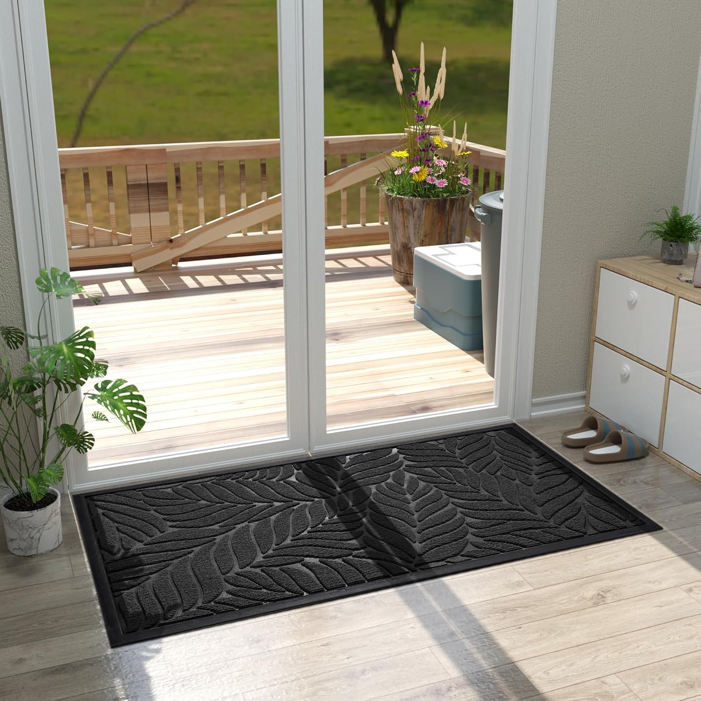 Yimobra Front Door Mat Outdoor Indoor, 29.5x17 All-Season Waterproof Door Mat Outside Entrance, All-Weather Non-Slip Outside Doormat for Garage Patio Entryway, Brown