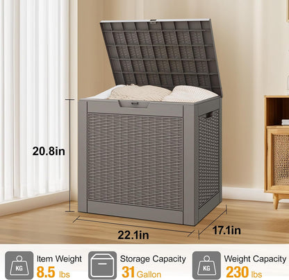 Bifanuo Outdoor Storage Box, 35 Gallon Deck Boxes Waterproof, Resin Storage Cabinet Multi Functional Storage Bench For Gardening Tools, Pool Supplies, Patio Furniture, Lockable