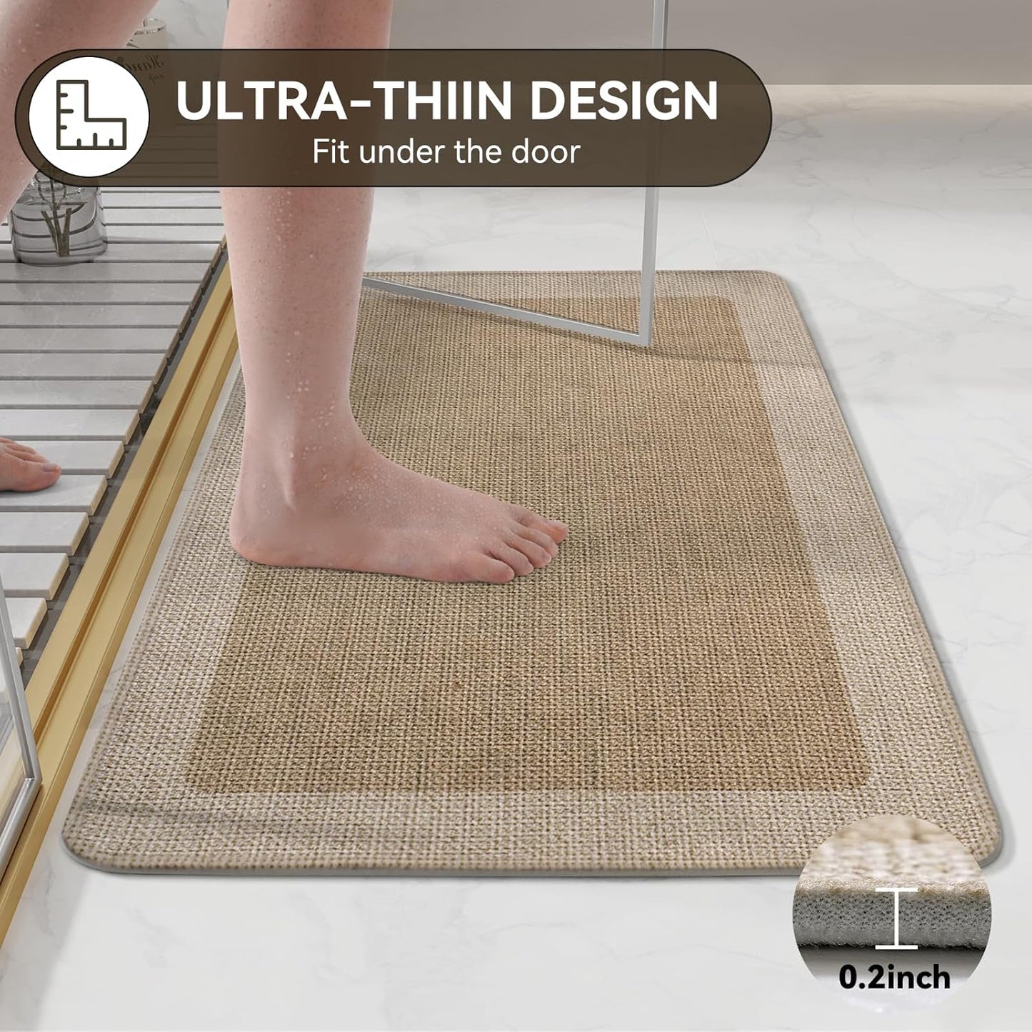 YDKGL Ultra Thin Bathroom Rugs Mat Quick Dry Absorbent Non Slip Bath Mat Bath Mats for Bathtub Mat Bathroom Carpet Fit Under Door Washable Floor Rubber Half Round Bath Rugs Grey 16x24