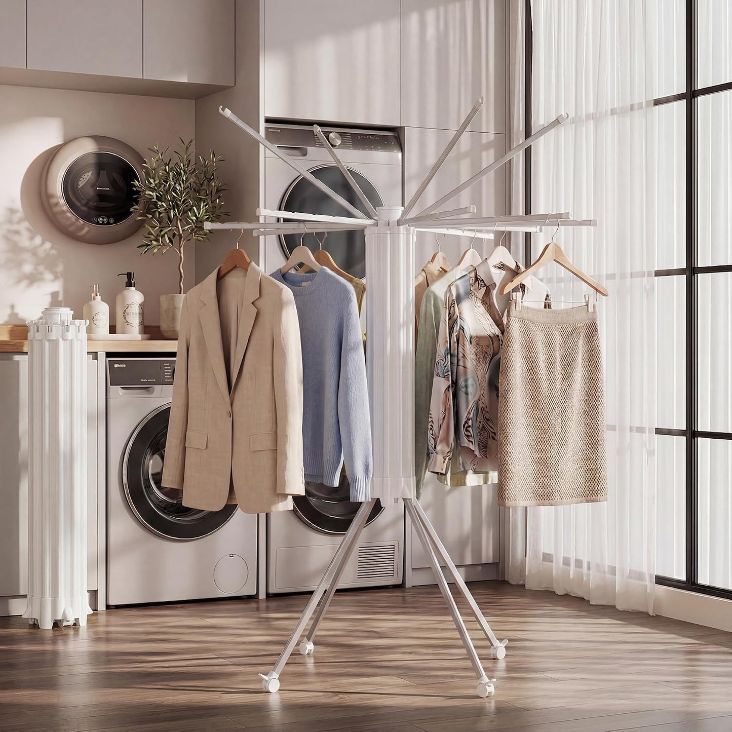 RFOUO Wall Mounted Clothes Drying Rack Tripod,Foldable Drying Rack,Wall Mounted Dryer Rack Clothing,Over The Door Drying Rack for Laundry Bedroom Household Aluminium