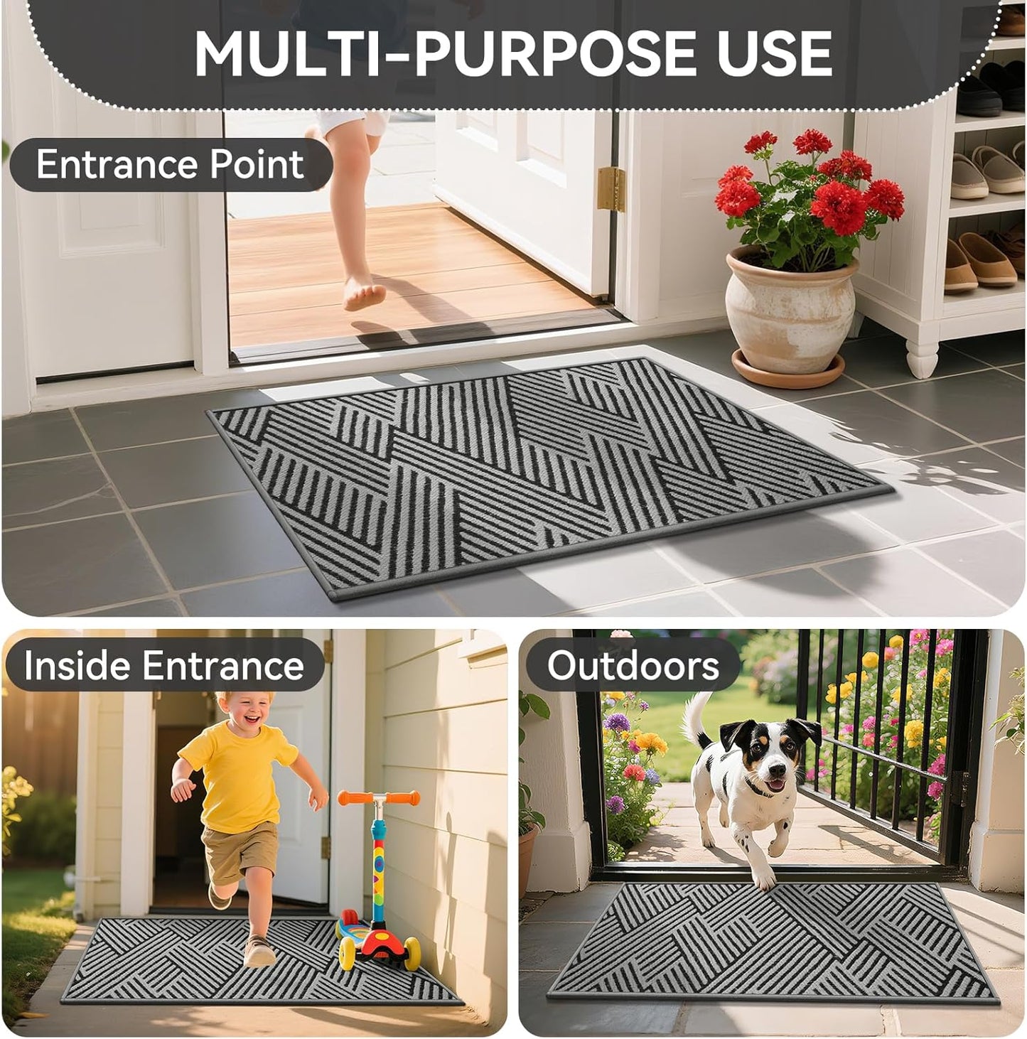 Door Mat Indoor Outside Entrance 17"x30", Low-Profile Non Slip Outdoor Inside Doormat Entryway Mat, Dirt Resistant Absorbent Front Porch Welcome Entry Mats, Washable Easy Clean, Brown