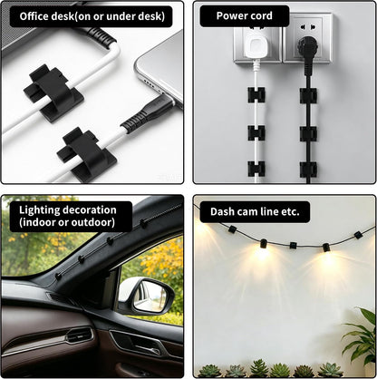 10 Pack Adhesive Cable Clips for Cord Management, Small Wire Holders for Desk Wall Car, Strong Sticky Cable Organizer for Phone Charger, USB, TV, Ethernet & More (10, Clear)