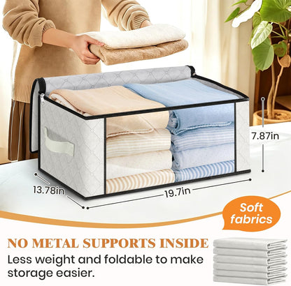 Fab totes 6 Pack Storage Bags for Clothes and Blanket, Foldable Closet Organizers and Storage with Zippers, Clear Window and Handles, Fabric Storage Bins for Sweater, Comforter, Bedding,Linen Sheets
