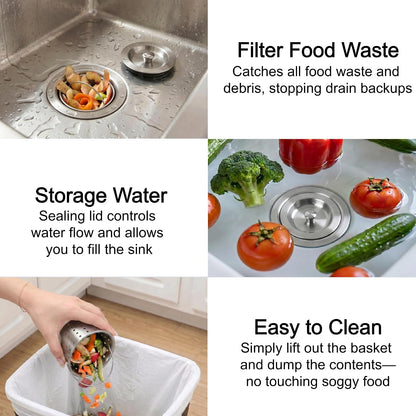 LQS Kitchen Sink Drain Assembly, Kitchen Sink Strainer with Deep Removable Waste Basket, Stainless Steel Sink Basket Strainer with Drain Assembly for 3-1/2-inch Sink Opening Size (Black)