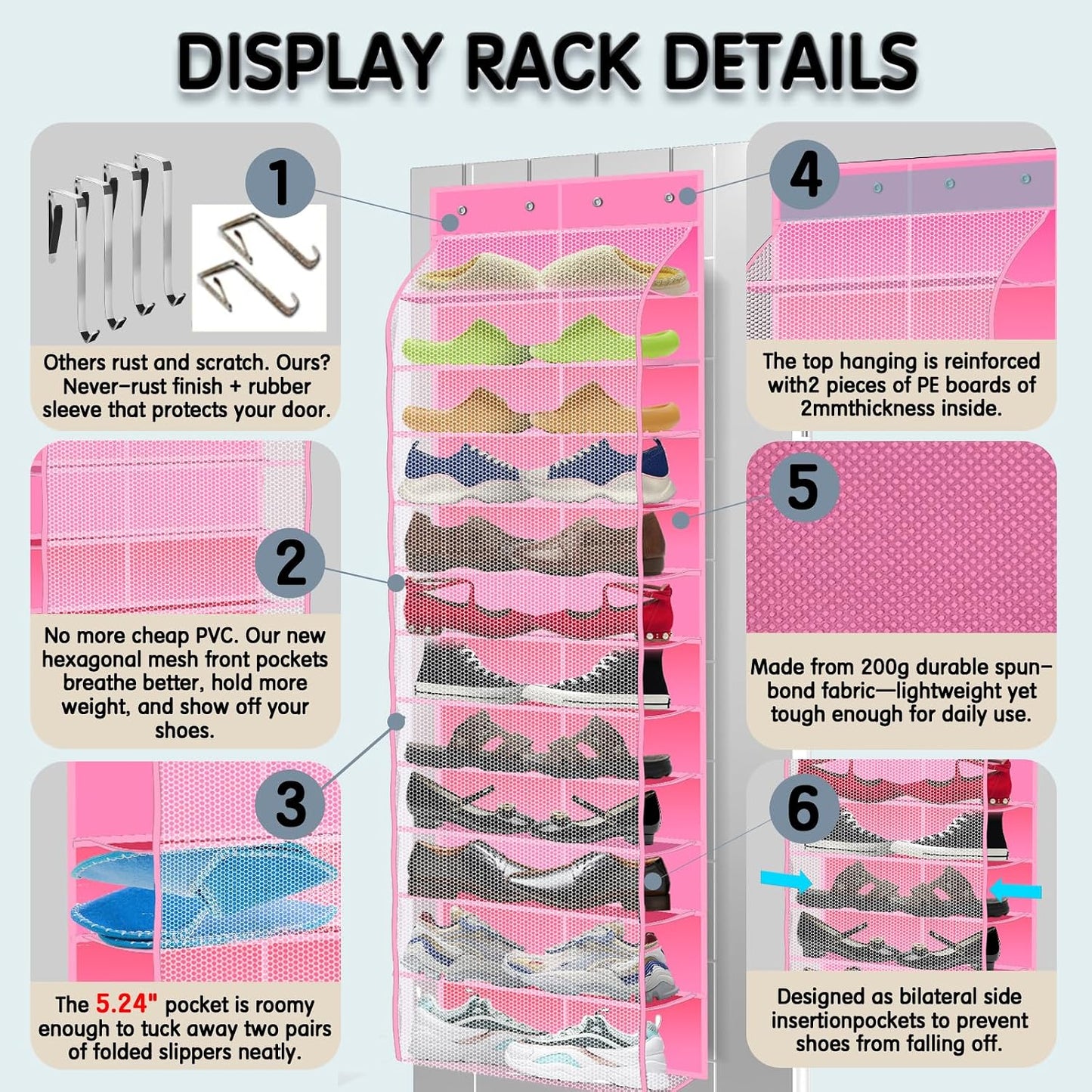 Kotkn Over The Door Shoe Organizer with 12 Large Breathable Pockets - Durable Hanging Storage for the Entire Family's Shoes (White)