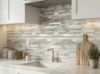 Yipscazo 2026 New Upgrade 11.34" X 11.57" Peel and Stick Backsplash, Stick on Backsplash Tiles for Kitchen, Bathroom, Fireplace (10 Sheets, Beige Rocks + Rose Gold)