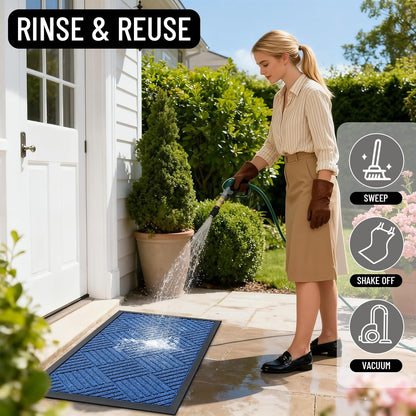 OLANLY Front Door Mat Outside Entrance 29.5x17, Absorbent, Heavy Duty Sturdy Natural Rubber Doormat Indoor Outdoor, Stain and Fade Resistant, Non-Slip Low Profile Floor Mat for Entryway, Grey Diamond