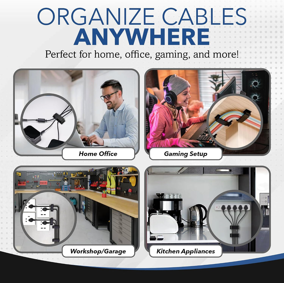 100 PCS Self Adhesive Cable Clips, Wire Organizer, Cable Management, Cord Organizer for Desk, Wall, PC, Car, Home, Office, USB, Ethernet, Power Cords, Black (Medium)