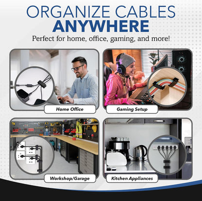 100 PCS Self Adhesive Cable Clips, Wire Organizer, Cable Management, Cord Organizer for Desk, Wall, PC, Car, Home, Office, USB, Ethernet, Power Cords, Black (Medium)