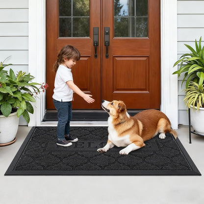 FRAMICS Front Door Mat Outside Entrance, Heavy Duty Rubber Door Mats Outdoor Welcome Mat Waterproof Doormat Non Slip for Entryway Doormats Dirt Trapper Indoor Mats All Seasons, 17 x 30 Inches, Black