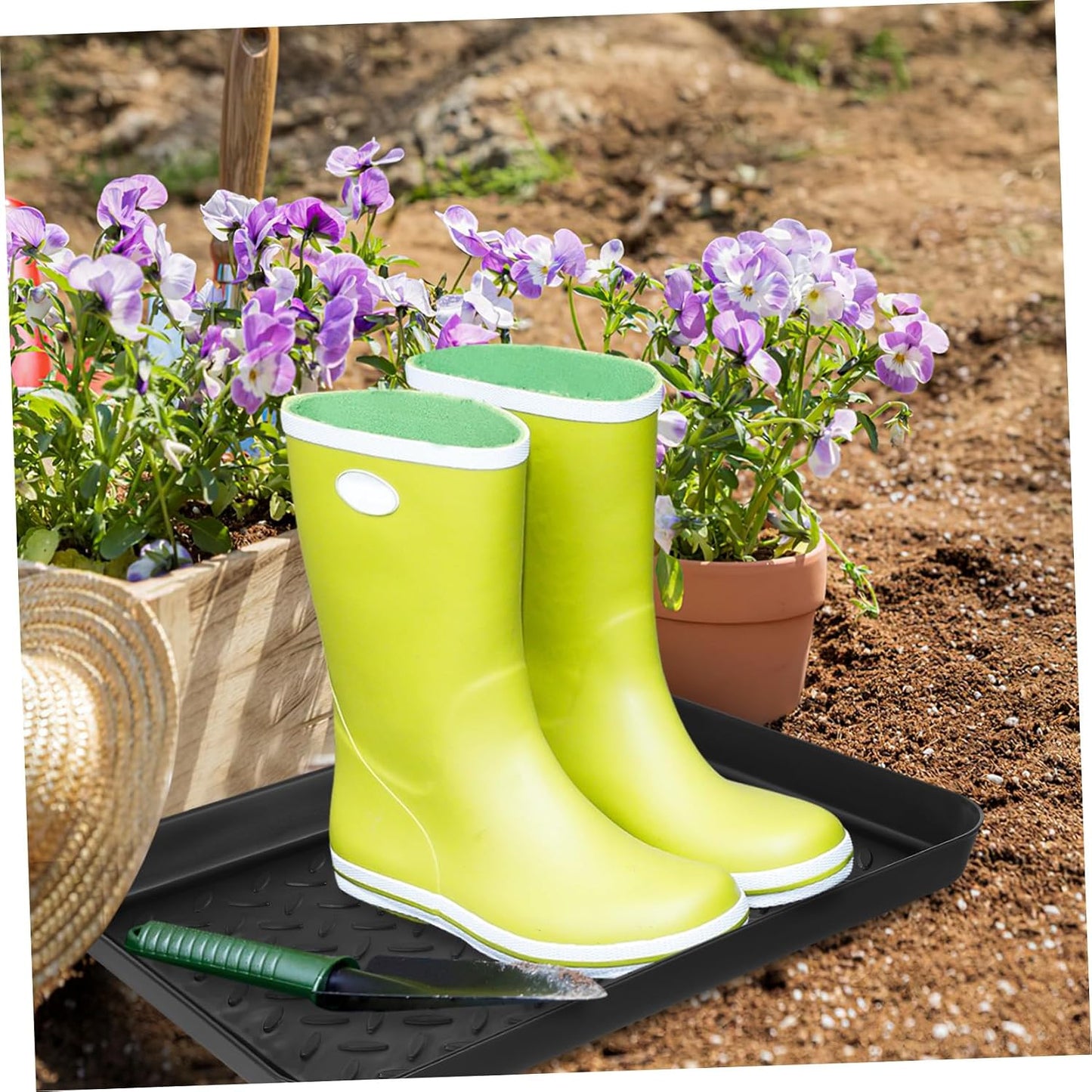 Ipetboom 2Pcs Boot Trays for Entryway Indoor Use 13.97X10.82X1.18In Lightweight Plastic Shoe Mat Tray with Raised Edge Multi-Purpose Wet Boot Holder for Mudroom and Outdoor Protection Easy to Clean