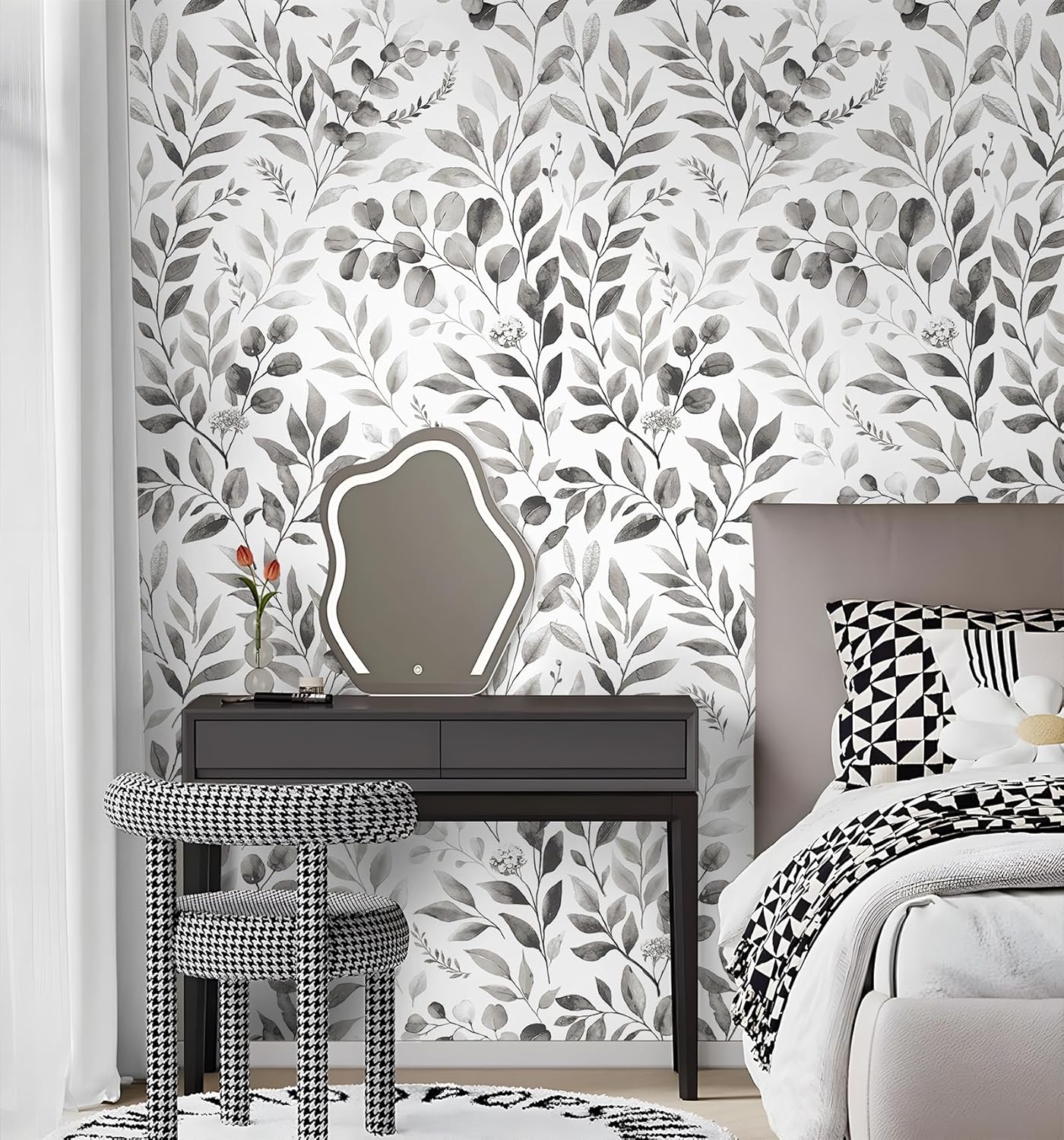 Floralplus Peel and Stick Wallpaper Boho Leaf Removable Wallpaper for Bathroom Renter Leaf Contact Paper for Locker Shelf Liner Vinyl Adhesive Wallpapers Wall Mural Decor 17.5 in x 118 in