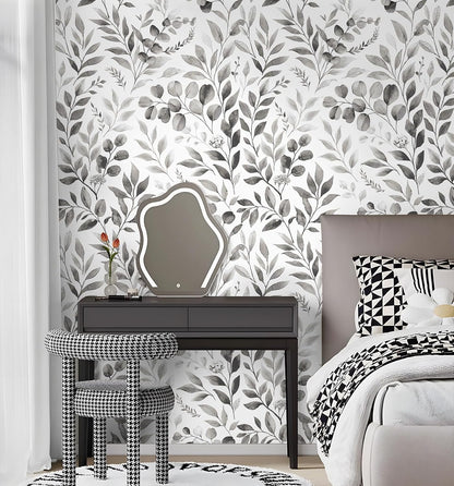 Floralplus Peel and Stick Wallpaper Boho Leaf Removable Wallpaper for Bathroom Renter Leaf Contact Paper for Locker Shelf Liner Vinyl Adhesive Wallpapers Wall Mural Decor 17.5 in x 118 in