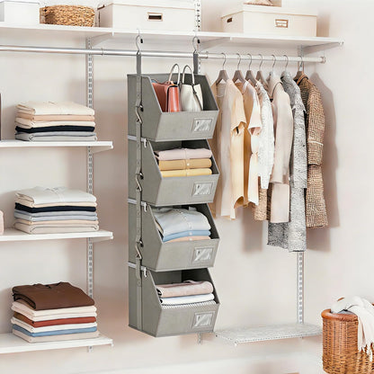 Hanging Closet Organizer 4 Tier, Hanging Shelves for Closet-Hanging Closet Organizer with Stackable Shelves,Versatile Fabric Storage Bins for Bedroom, RV, Nursery,Dorm(Purple)