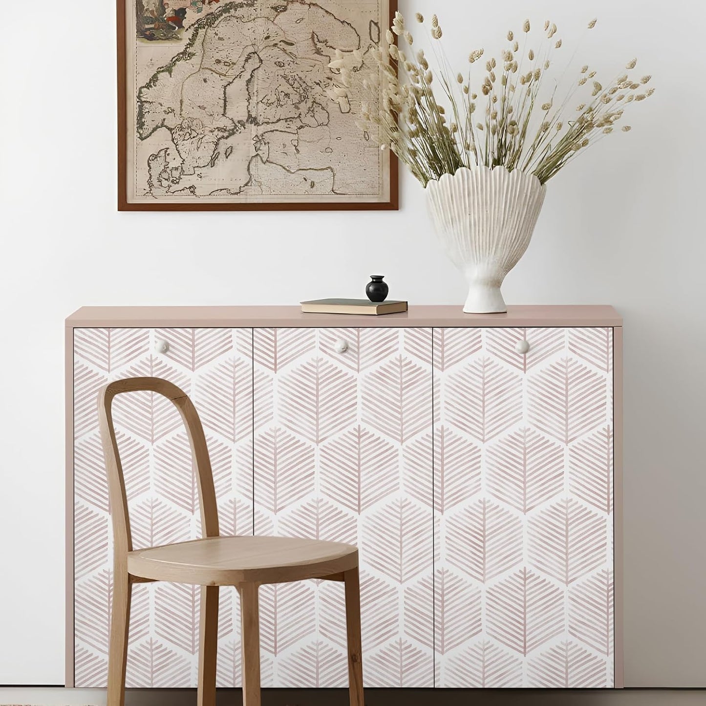 MelunMer 118In L 17.3In W Modern Peel and Stick Wallpaper Boho Contact Paper for Cabinets/Drawers Self Adhesive Removable Wallpaper for Bedroom/Bathroom Waterproof Geometric Contact Paper Beige/White
