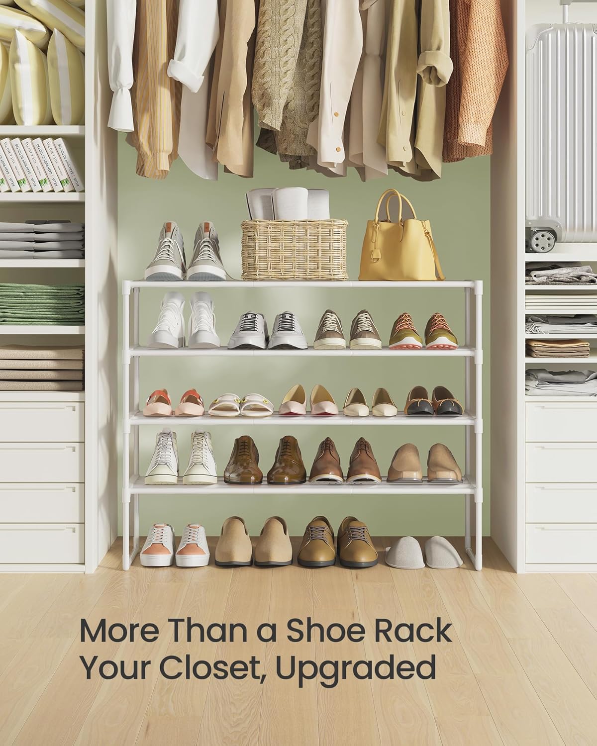 SONGMICS Shoe Rack, 6-Tier Shoe Organizer, Metal Storage Shelf, Upright or Upside Down, for 24-30 Pairs, Stackable, for Entryway, 11.8 x 36.2 x 42.7 Inches, Black ULSA306BH01
