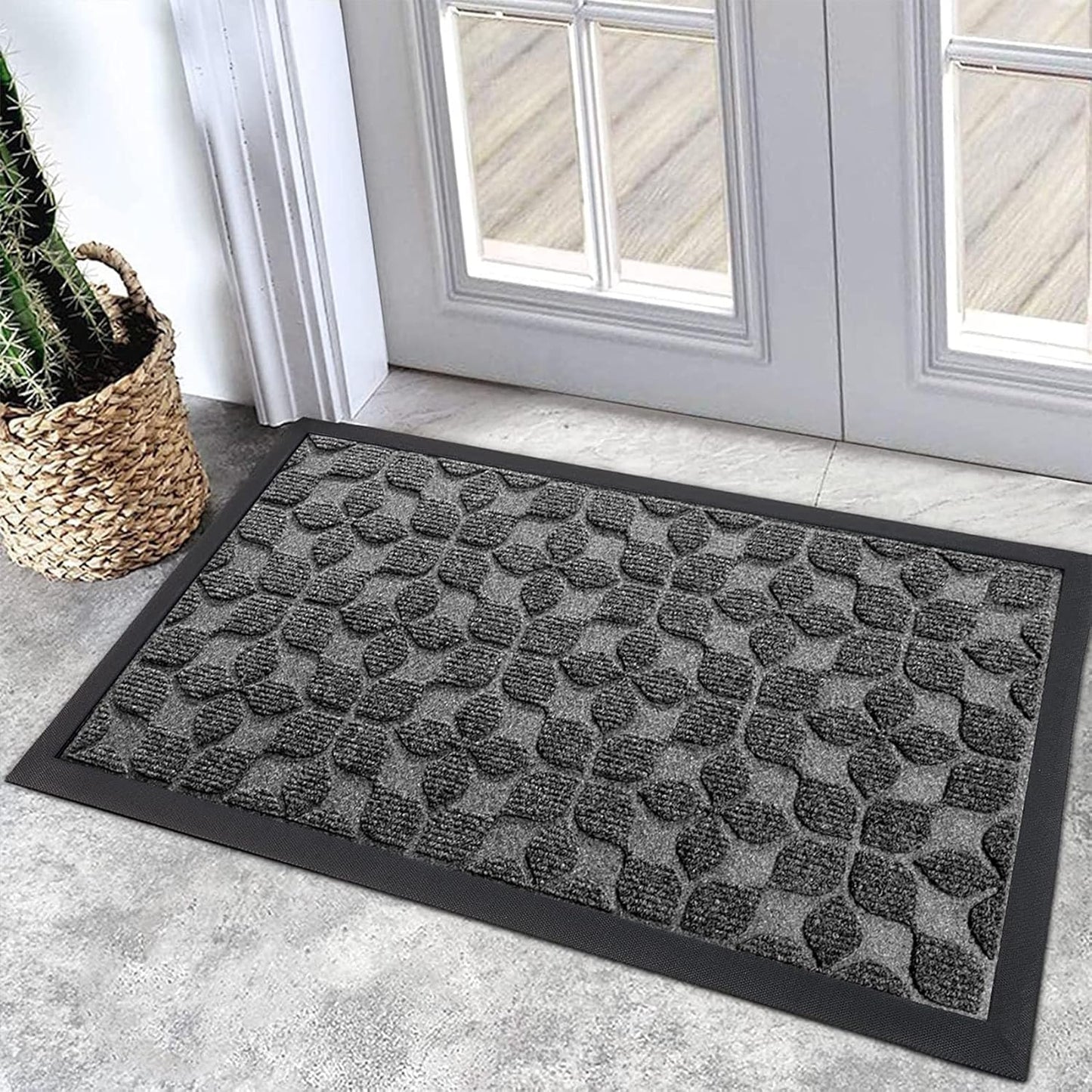 Bulijojo Sturdy Front Entrance Doormats,Durable Heavy Duty Welcome Mat,Thick Absorbent Natural Rubber Non Slip Mat,Easy Clean Entryway Mat 17x30 Inch Leaves Green