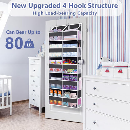 Heavy Duty Over The Door Organizer 5 Tiers, Extra Large Behind Door Storage of 10 Big Front & 10 Mesh Pockets, 80lb Weight Capacity, Hanging Doors Storage Organizer for Closet Bedroom Nursery, Grey