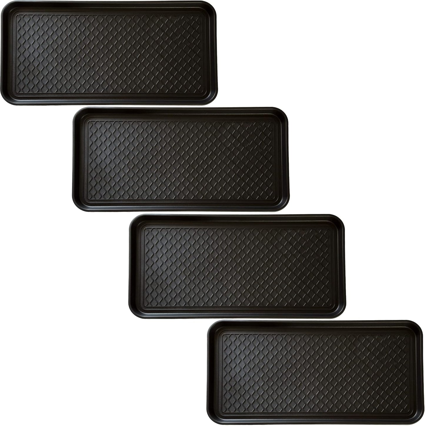 All Weather Boot Tray – Set of 2 Large Water-Resistant Plastic Utility Shoe Mat for Indoor and Outdoor Use in All Seasons by Stalwart (Black)