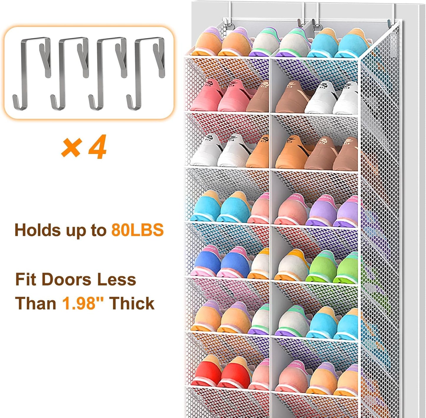 UVIAHOMI Over the Door Shoe Organizer for 20-30 Pairs, 10-Tier, Black
