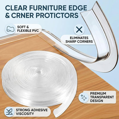 Clear Soft Edge Protector Strip, Soft PVC Baby Proofing Edge Protector with Strong Adhesive for Desk Wall Furniture Corner Safety Protection (3meter)