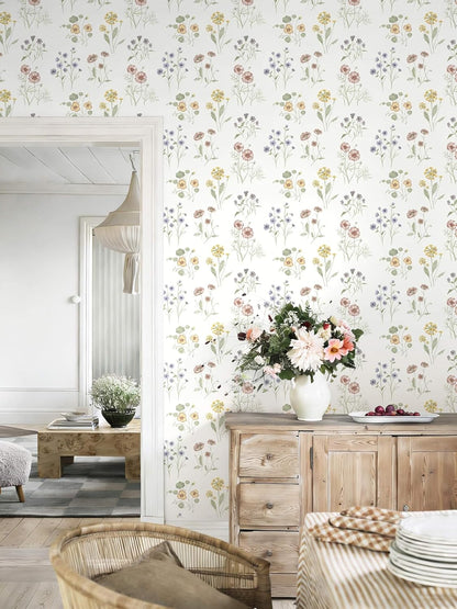 Dimoon 17.3''x78.7'' Vintage Peel and Stick Wallpaper Boho Beige Neutral Contact Paper White Floral Bird Wallpaper Removable Botanical Renter Friendly Modern Wall Paper Bedroom Bathroom Vinyl Roll