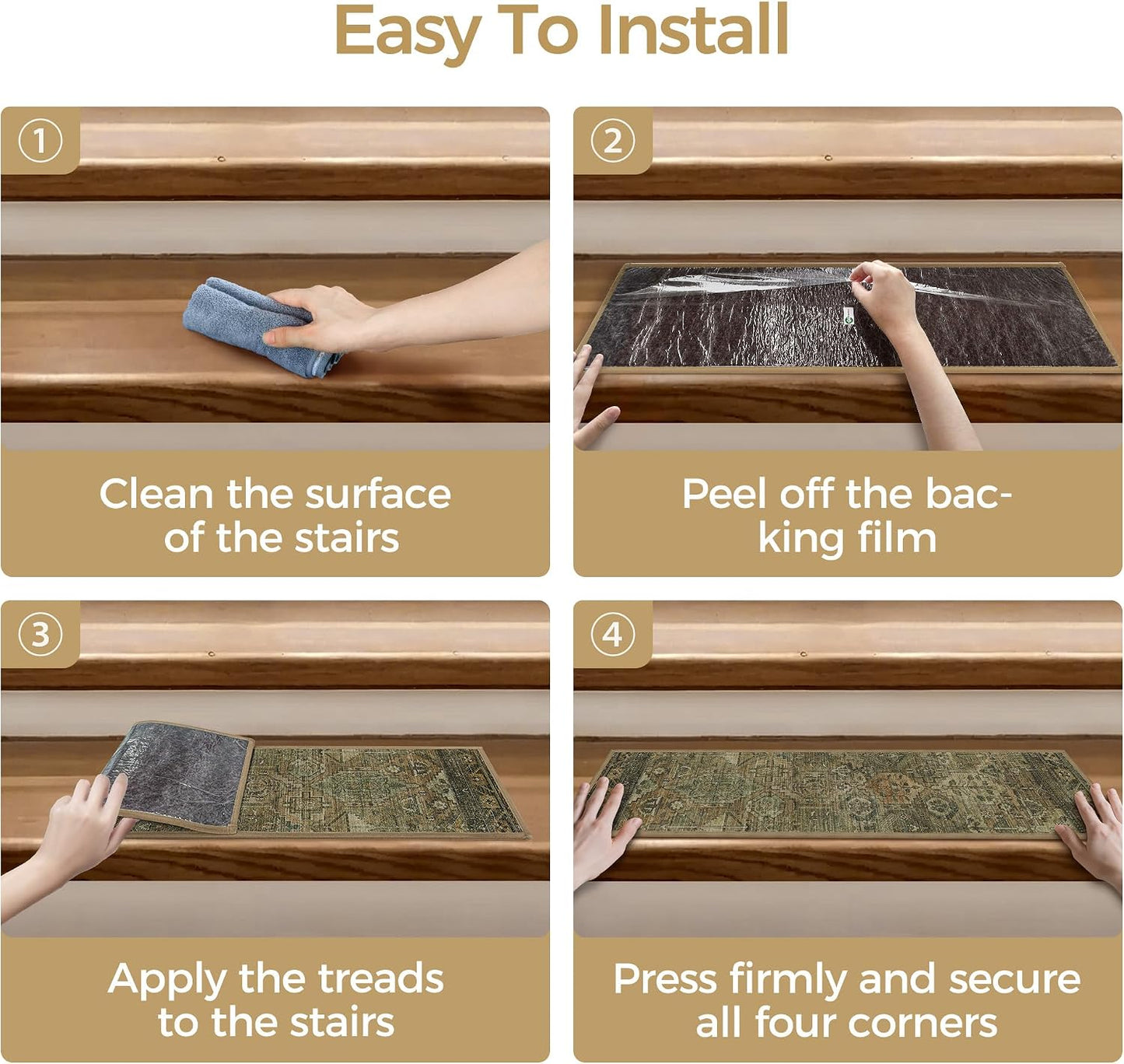 sarben Non Slip Stair Treads for Wooden Steps 15PCS - 8"x30" Indoor Safety Carpet, Edging Mats with TPE Adhesive Backing, Pet and Elderly Friendly Stair Rugs (Taupe) - Colors B
