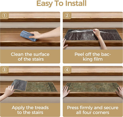 sarben Non Slip Stair Treads for Wooden Steps 15PCS - 8"x30" Indoor Safety Carpet, Edging Mats with TPE Adhesive Backing, Pet and Elderly Friendly Stair Rugs (Taupe) - Colors B