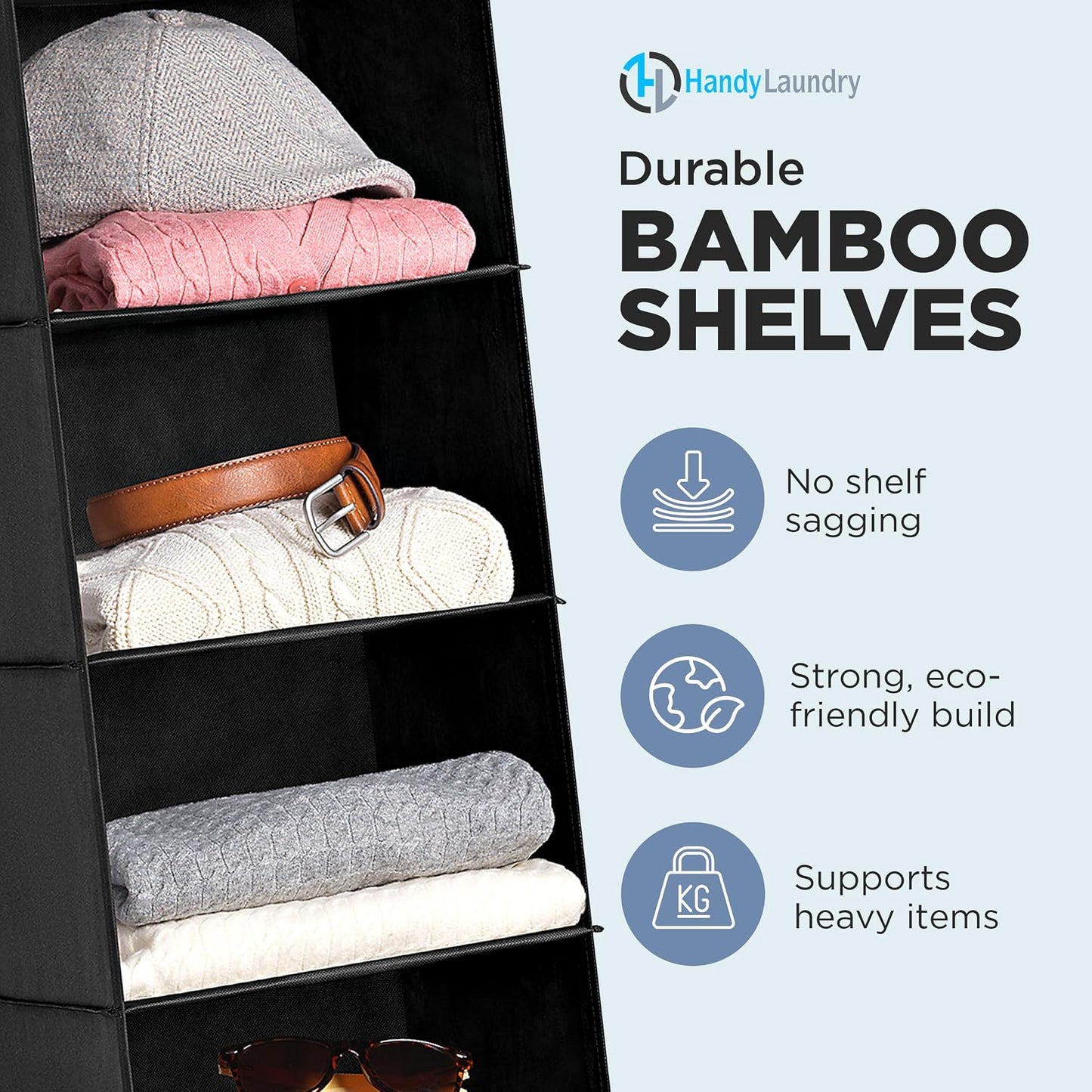 Handy Laundry Hanging Closet Organizer - 6 Shelf Storage for Clothes, Sweaters, Shoes & Accessories - Space-Saving Wardrobe Shelves with Hooks for Dorm, RV & Small Closet Organization (Beige)