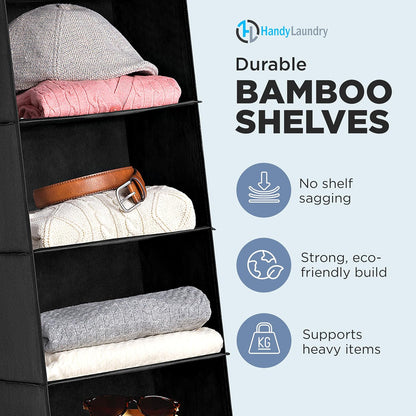 Handy Laundry Hanging Closet Organizer - 6 Shelf Storage for Clothes, Sweaters, Shoes & Accessories - Space-Saving Wardrobe Shelves with Hooks for Dorm, RV & Small Closet Organization (Beige)