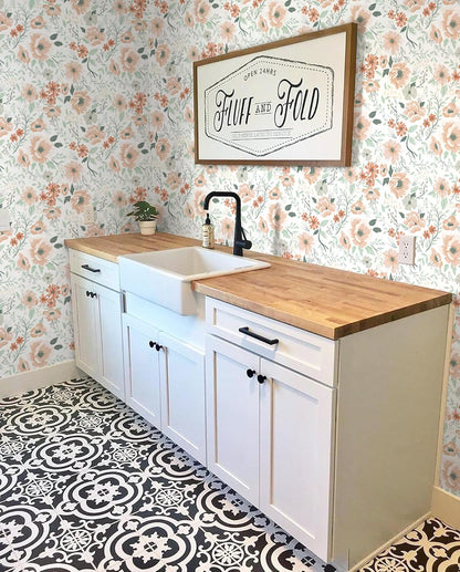 Heroad 16.1''x118'' Floral Peel and Stick Wallpaper Vintage Contact Paper Pink Rose Wall Paper Removable Renter Friendly Wallpaper for Bathroom Bedroom Nursery Waterproof Self Adhesive Vinyl Rolls