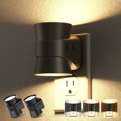 JandCase Motion Night Light, Rotating Night Lights Plug into Wall, 3 Colors 3000K-5000K-Amber, Dusk to Dawn & Motion Sensor, 3 Level Brightness Nightlight for Bathroom Bedroom Hallway [2 Pack]