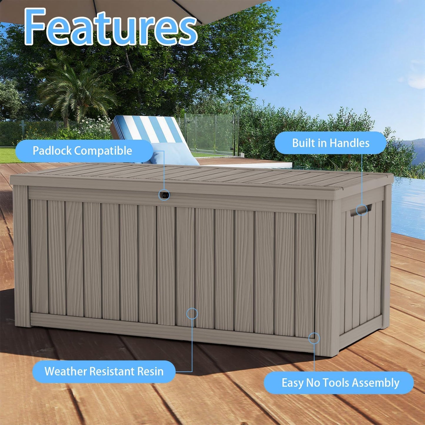 320 Gallon Waterproof Outdoor Storage Box, UV Resistant Resin Deck Box with Hydraulic Rod for Reinforced Stability, Perfect for Patio, Garden, and Pool（Black，320 Gallon）
