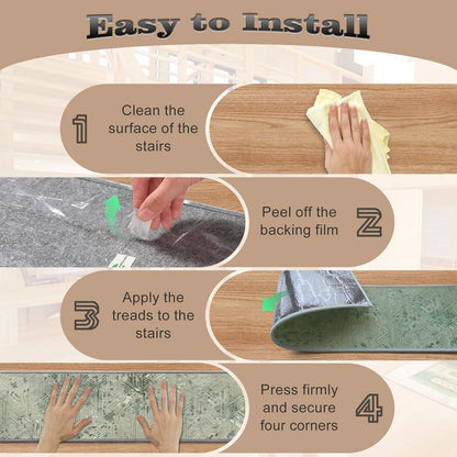 Non Slip Stair Treads for Wooden Steps, 15 Pack 8"x30" Washable Carpet | 8x30 in soft chenille polyester stair treads with reusable TPE backing for indoor wood stairs, dogs, kids, and seniors
