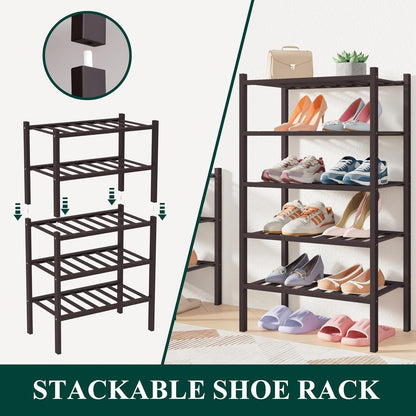 Smiry Bamboo Shoe Rack for Closet, 3 Tier Wooden Shoe Organizer, Stackable Wood Shoe Storage Shelf for Entryway, 14 Vertical Slats, One-piece Heavy-Duty Legs, 26.77"x11.02"x18.31", Natural