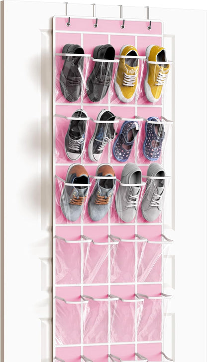 Simple Houseware 24 Pockets - Crystal Clear Over The Door Hanging Shoe Organizer, Gray (64'' x 19'')