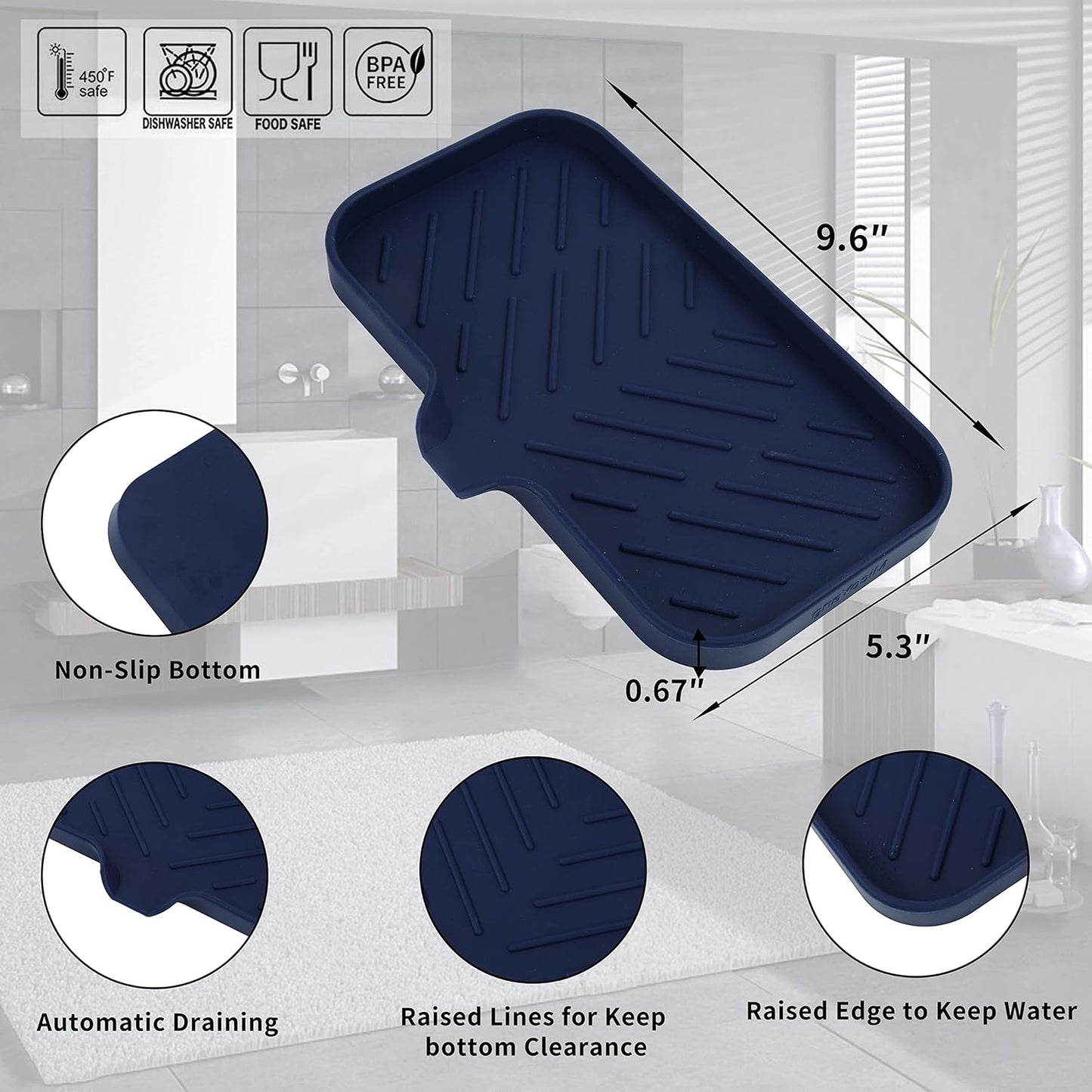 MicoYang Silicone Bathroom Soap Dishes with Drain Spout-Bathroom and Kitchen Sink Organizer,Sponge Holder,Dish Soap Tray,Perfect for Dispenser,Scrubber,Bottle,Cup on Sink or Counter-Coffee 4.9"×3.2"