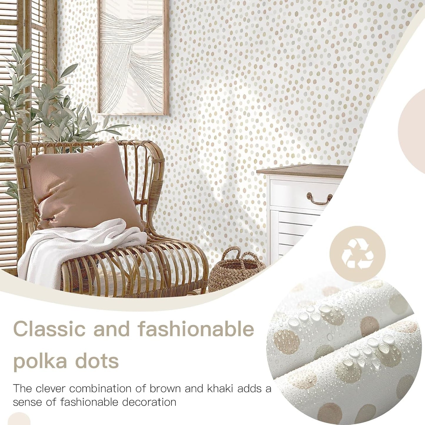 Dimoon 17.3" X 78.7" Peel and Stick Wallpaper Floral Contact Paper Boho Beige White Renter Friendly Natural Wall Paper Waterproof Removable Self Adhesive Wallpaper for Bedroom Livingroom Vinyl Roll