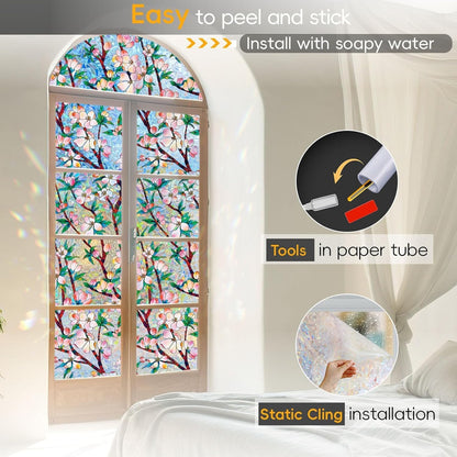 Frosted Glass Window Privacy Film Decorative with Tools, 2 Way Frosting Privacy Film for Glass Door, Static Cling Tint for Home Anti-UV, Covering Clings 23.6" by 77"
