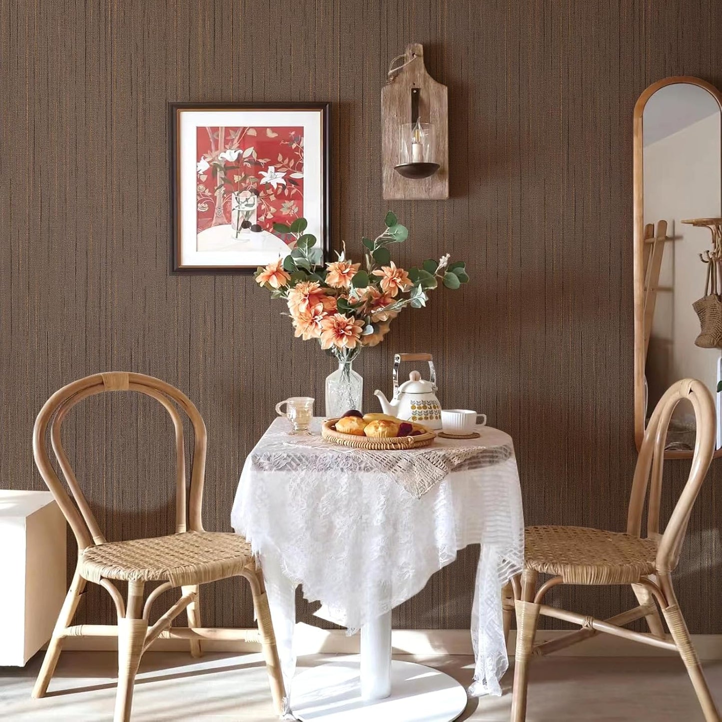 Light Blue Peel and Stick Grasscloth Texture Wallpaper 15.7"x120" Vintage Wallpaper Removable Waterproof