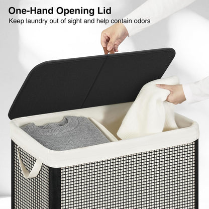 STO STO Laundry Hamper 3 Section with Lid, 180L Large 3 Compartment Laundry Sorter, Laundry Basket with Removable Washable Liner Bag, Breathable Clothes Hamper for Bedroom Bathroom Laundry Room Closet