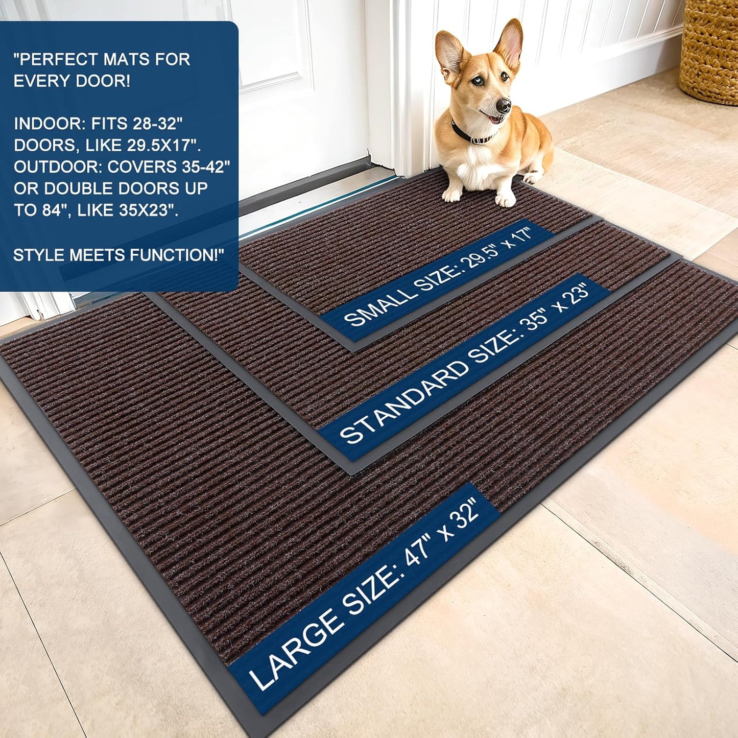 OLANLY Front Door Mat Indoor Outdoor Entrance, 2-Pack 29.5 x 17 Inch, Waterproof Heavy Duty Doormat, Fade Resistant, Low Profile, Easy Clean Patio Porch Welcome Floor Mats for Entry, Grey